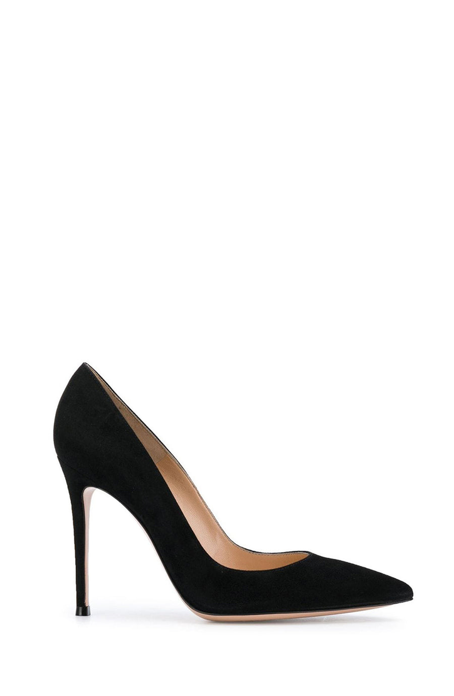 It doesn't get any more classic than these. The iconic 'Gianvito' pump is Rossi's signature style. Finished here in soft, black suede and a legs-for-days 105 MM stiletto heel. A timeless wardrobe staple.