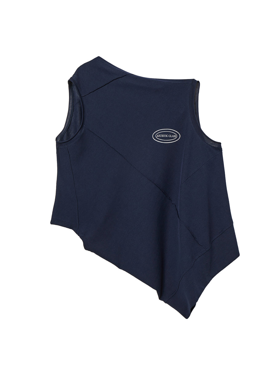 Asymmetric Tank top. Made with a cotton blend, this tank features a front lettered graphic.