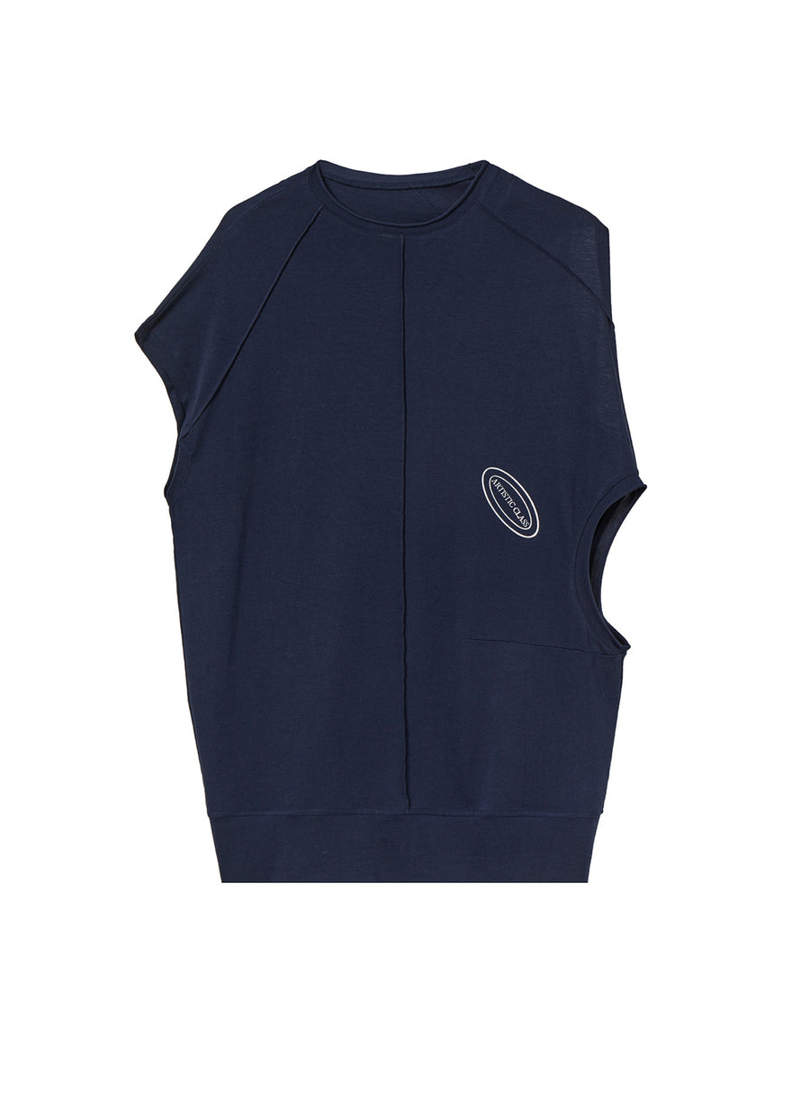 Asymmetric Tank top. Made with a cotton blend, this tank features a front lettered graphic.